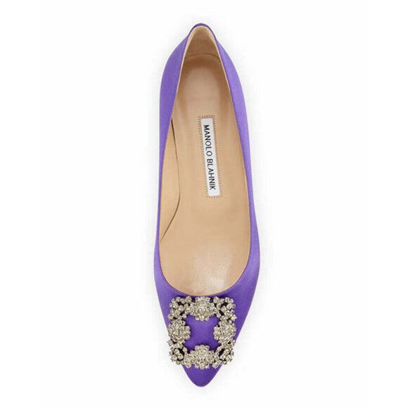 Manolo Blahnik Hangisi Violet Purple Satin Jewel Buckle Ballerina Ballet Flat 39 - Picture 6 of 12